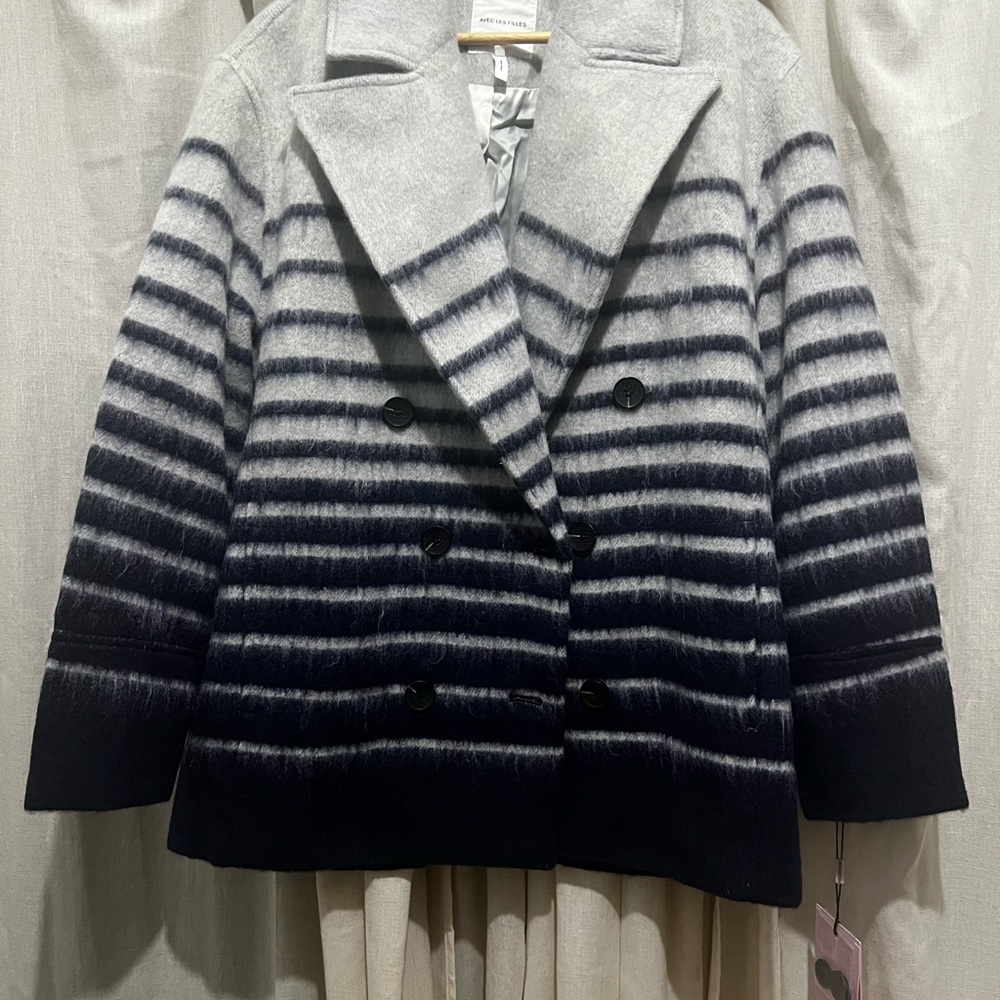 Avec Les Filles Gradient Striped Pea Coat
